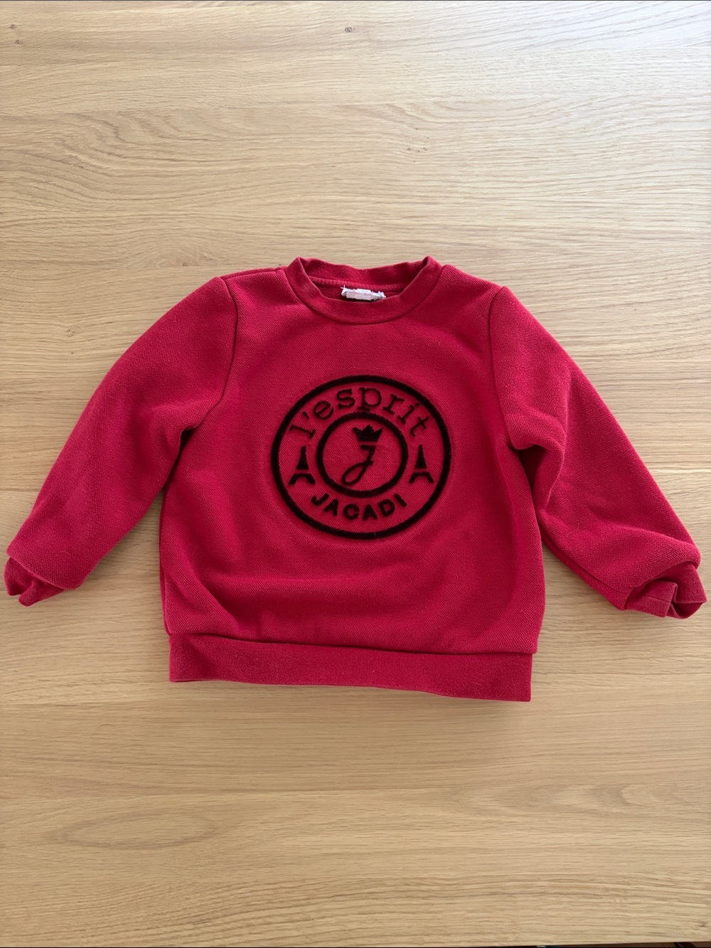 Jacadi Red Fleece Sweatshirt with Fuzzy Logo Patch